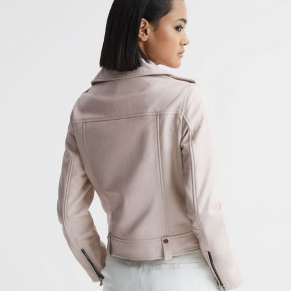Reiss Santiago Leather Biker Jacket, Size US 6, off-white, NWT - Picture 13 of 13